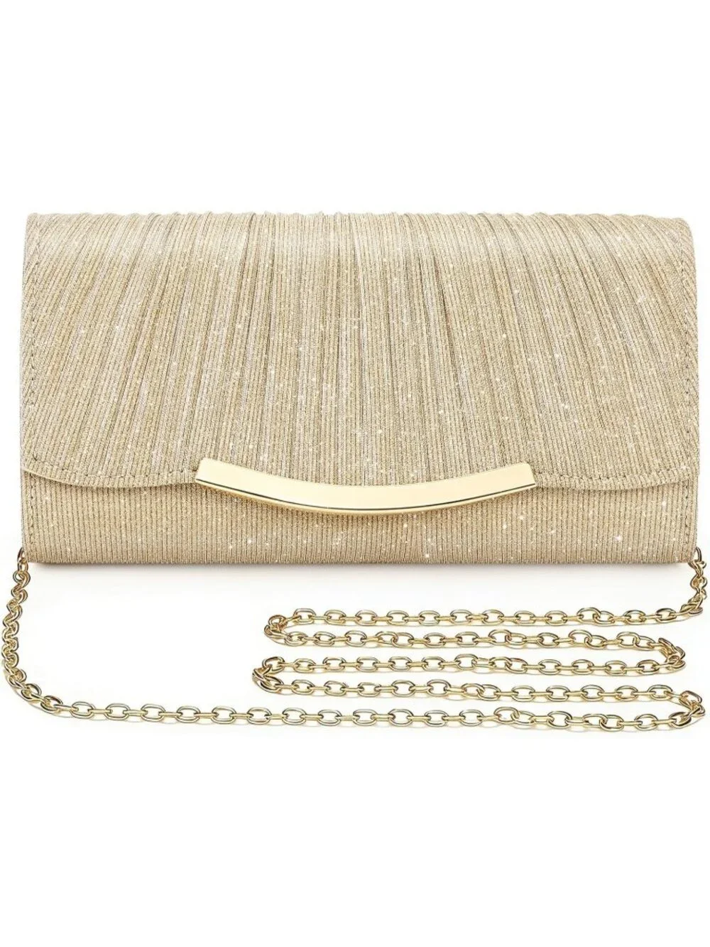 Women's Champagne Gold Clutch Purse Formal Evening Bag Wedding Party Handbag